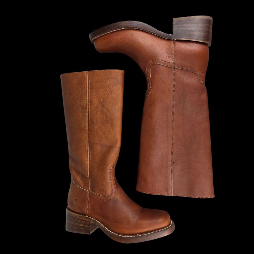 Frye Campus 14L Brindle Saddle Brown Montana Leather Tall Boots Women's Sz 9.5 B - Picture 5 of 10